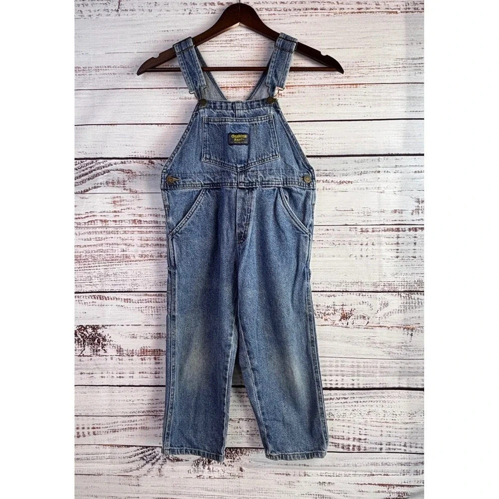 Vintage Kid Gorpcore Denim Overalls OshKosh B'gosh Size 5 Blue 100% Cotton